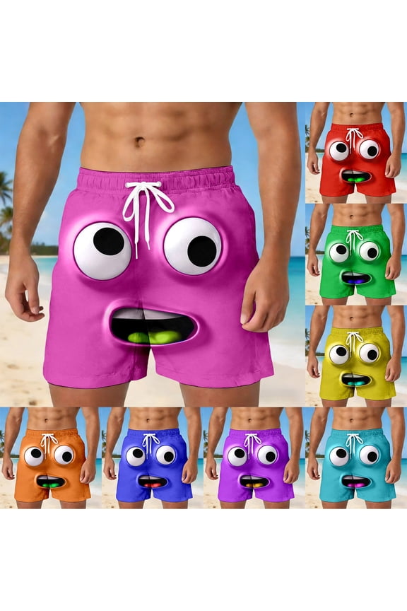 Mens Beach Shorts Funny Expression Graphic Quick-Dry Summer Beach Cruise Board Shorts Drawstring Waist Bathing Suit Novelty Beachwear