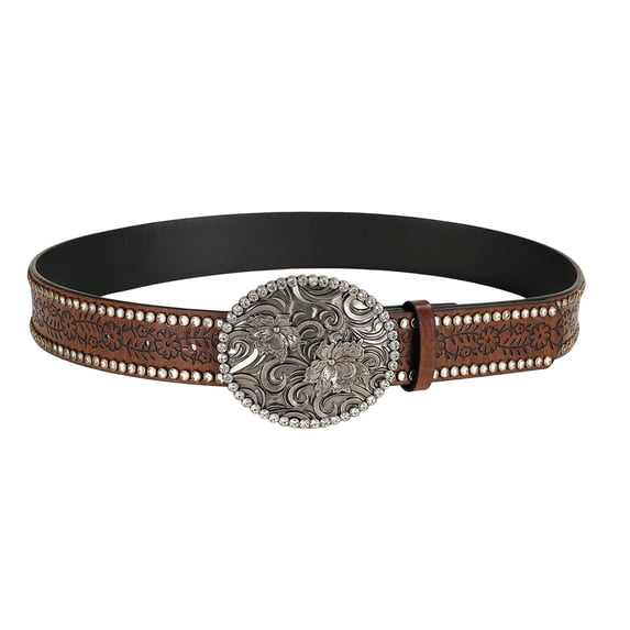 ibiyuan Mens Belts Casual Western Cowboy Belt with Bull Buckle Floral Embossed Design Adjustable Fashion Accessory for Daily Wear and Parties