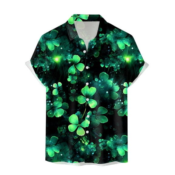 ibiyuan Mens Button Down Shirts St Patricks Day Love Heart Clover Printed Short Sleeve Tshirts Green Cute Patterns Lapel Casual Shirts Tops Summer Outfits 2026