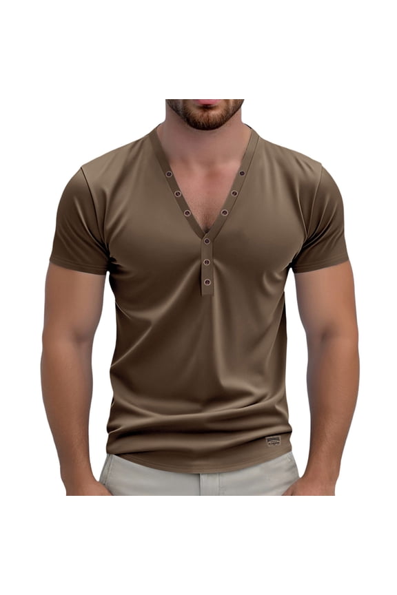 Mens Muscle Henley Shirts Henley V Neck Hanes T Shirts for Men Lightweight Athletic Short Sleeve Summer Solid Going Out Tops Tee Tops