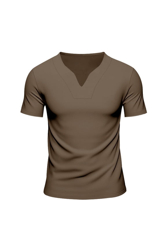 Mens Muscle Shirt Henley Shirts V Neck Mens T Shirt Classic Casual Short Sleeve Summer Plain Gym Tops Ribbed Dress Tee