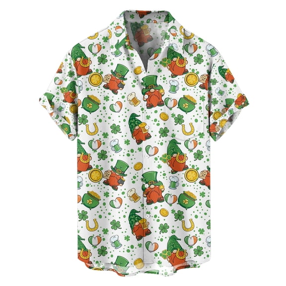 ibiyuan Mens Polo Shirt Patricks Day Clover Graphic Casual Short Sleeve Green Cute Patterns Lapel Pullover Tops Fashion Spring Clothes