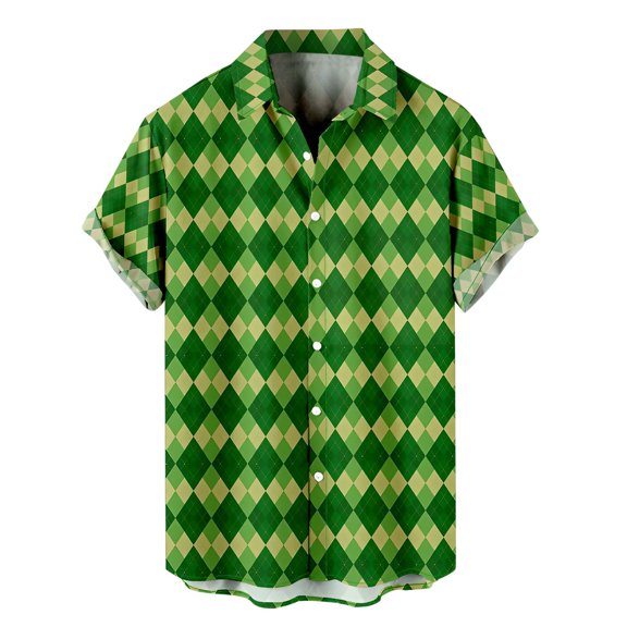 ibiyuan Mens Polo Shirts Short Sleeve Saint Patricks Day Heart Shamrock Casual Short Sleeve Green Button Down Lapel Tops Funky Hawaiian Shirt