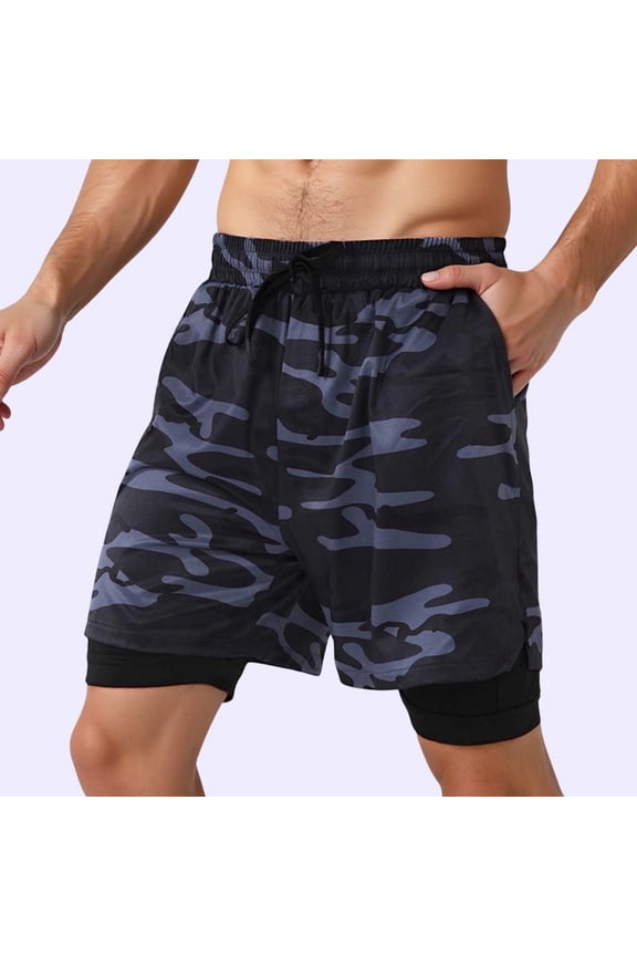 Mens Running Shorts 2 in 1 Compression Liner 4-Way Stretch Quick Dry Laser Perforated Gym Workout Athletic Shorts