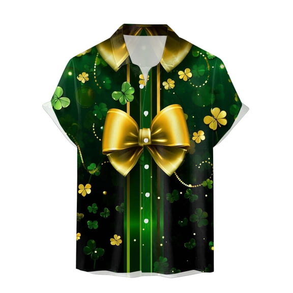 ibiyuan Mens Shirts Short Sleeve Saint Pattys Day Graphic Shamrock Short Sleeve Tshirts Green Button-Down Lapel Casual Shirts Tops Fashion Beach Summer Tops Pockets