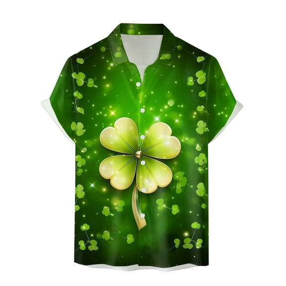 ibiyuan Mens Slim Fit Dress Shirt St Patricks Day Clover Graphic Short Sleeve Green Button Down Lapel Tee Tops Summer Beach Vacation Tops