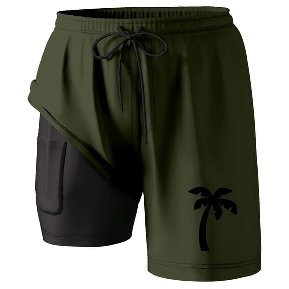 ibiyuan Mens Swim Trunks with Breathable Mesh Lining Quick-Dry Bathing Suit Drawstring Bathing Shorts Pockets Comfortable Hawaiian Print Beach Swimwear,Dark Green-H