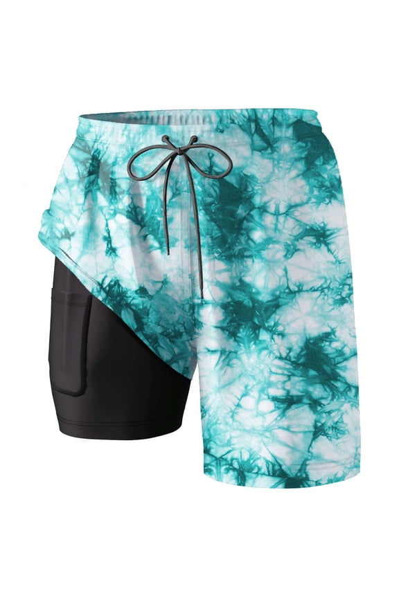 Mens Swim Trunks with Compression Liner Quick Dry Bathing Suit Drawstring Waist Swim Short Swimsuit Pockets Stretch Funny Print Beach Swimwear,C-Mint Green