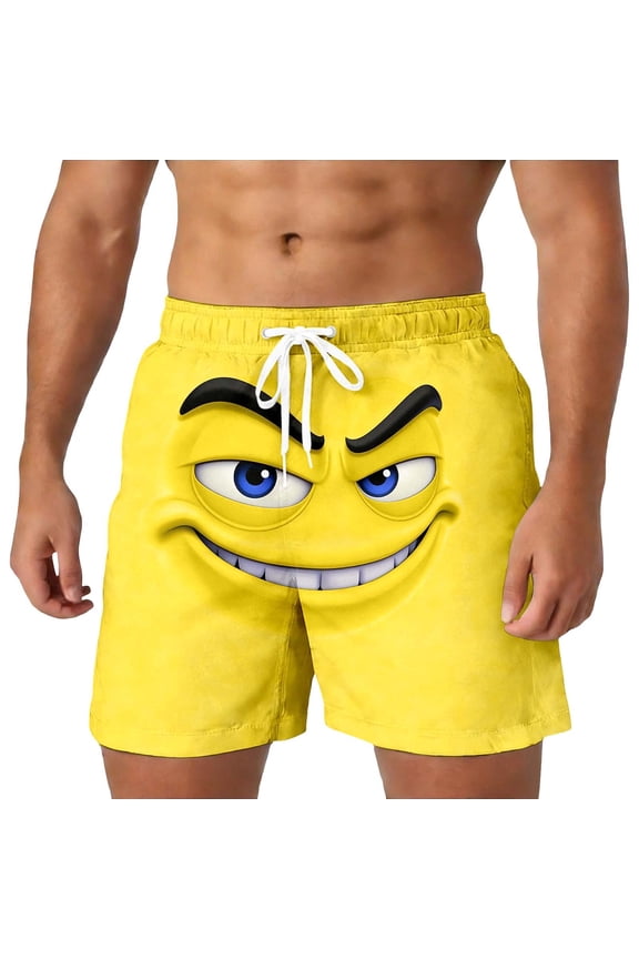 Mens Swim Trunks Cute 3d Cartoon Face Lightweight Beach Board Shorts Elastic Waist Mens Bathing Suit Beach Swimming Pool Swimwear