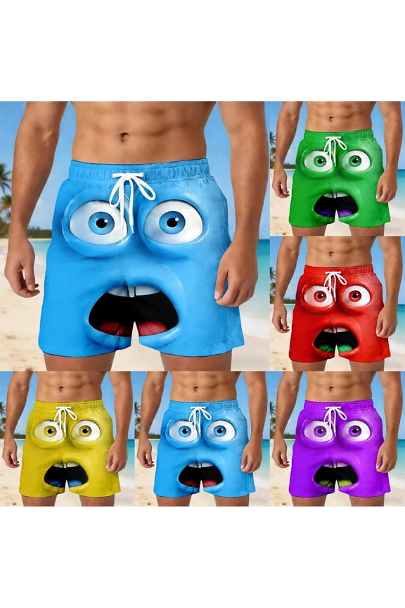 Mens Swim Trunks Funny Expression Graphic Funny Running Board Shorts Drawstring Waist Bathing Suit Beach Swimsuit Swimwear