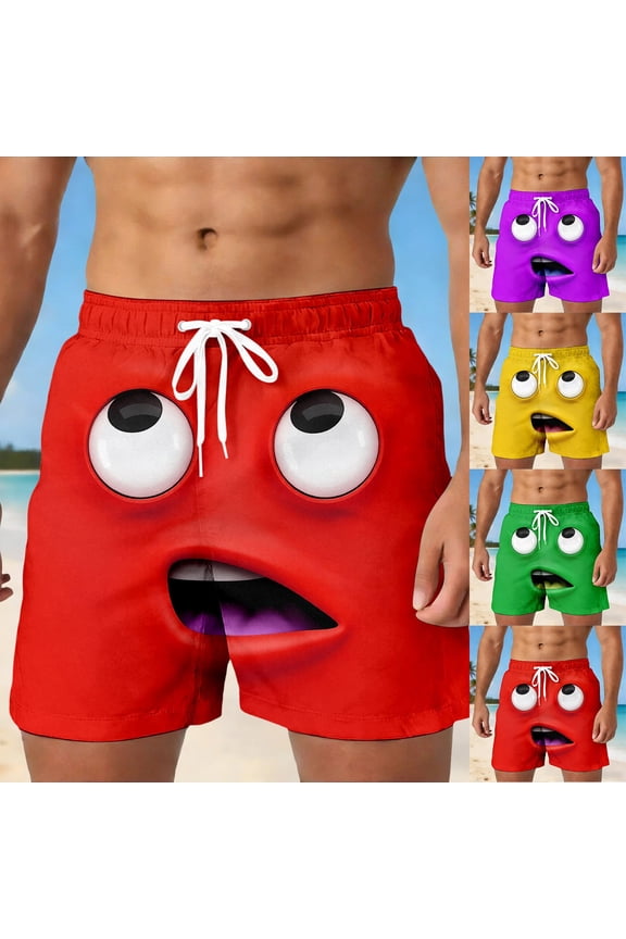 Mens Swim Trunks Funny Expression Graphic Lightweight Mens Shorts Drawstring Waist Mens Bathing Suit Beach Swimwear