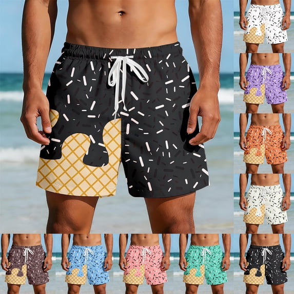 ibiyuan Mens Swim Trunks Ice Cream Shorts Baseball Shorts Quick Dry Breathable Board Shorts Beach Bathing Suit Lightweight Swimsuit Swimwear