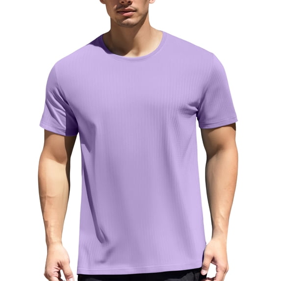 ibiyuan Mens T Shirt Round Neck Short Sleeve Fashion Mens Big and Tall Shirts Summer Plain Ribbed Dress Tee Cute Tops