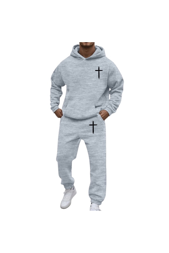 Mens Track Suit Autumn Winter Casual Outfits Hoodies Hoody Sweatshirt Drawstring Pants Vacation Sets,Grey