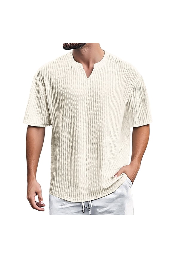 Mens White Tee Shirts Mens Henley Shirts V Neck Hanes T Shirts for Men Cozy Athletic Short Sleeve Summer Solid Color Tops Ribbed Dress Tee