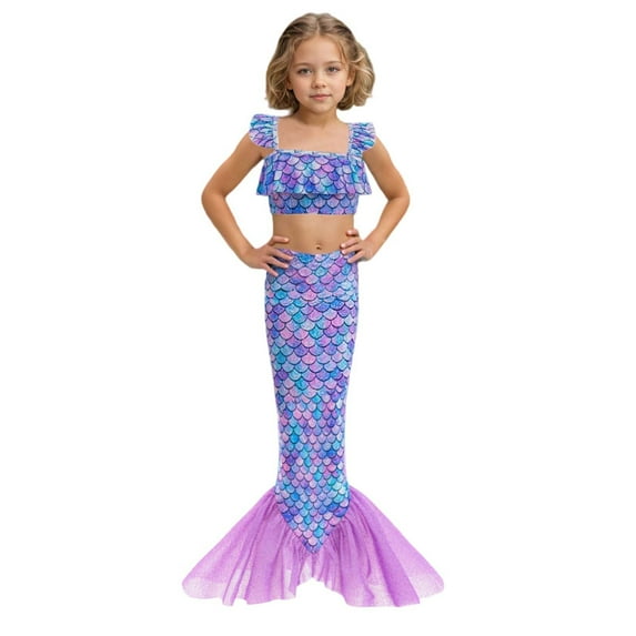 ibiyuan 3pc Toddler Girls Bathing Suit Ruffle Girls Swimsuit Bathing Suits Bikinis for Teens Tankini Fish Tail Kids Beach Swimwear,5-6 Years