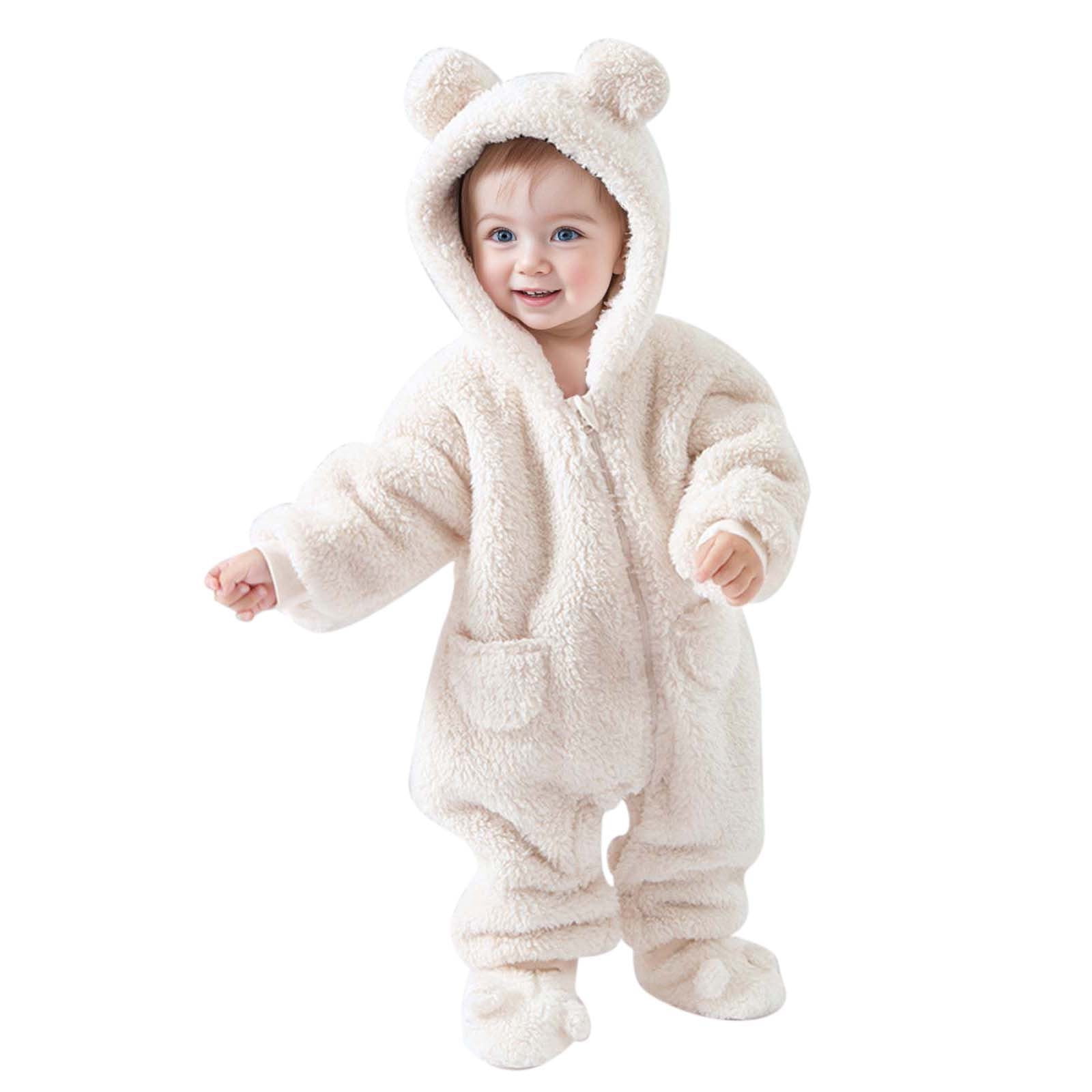 ibiyuan Newborn Snowsuit,Baby Girls Long Sleeve Hooded Jumpsuit Romper Outfits Winter Warm Clothes,White,18-24 Months