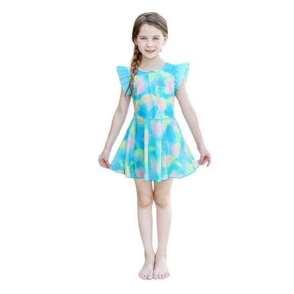 Toddler Swimsuit Girl Frozen One Piece Girls' Bikini Sets Tropical Printed Toddler Bathing Suit Girl Adjustable Strap Tankini Set Padded Rash Guard Swimwear with Cover Up Pants
