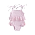 thumbnail image 1 of ibiyuan One Piece Girls Swimsuits Size 14-16 Tankini with Shorts Bathing Suit Adjustable Straps Cute Pattern Print Bikini Set Tie-Straps Cutout Swimwear with Cover Up Skirt,Pink-I, 1 of 4