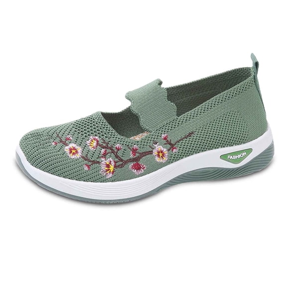 ibiyuan Orthopedic Dress Sneakers Women Knit Upper Embroidery Walking Shoes Women Arch Support Platform Non- Womens Shoes Sneakers Casual Hands Free Womens Mary Jane Shoes Barefoot Shoe