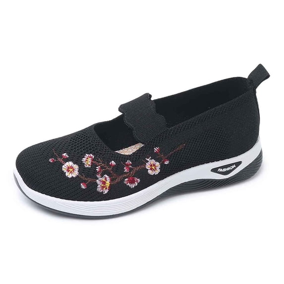 ibiyuan Orthopedic Sneakers for Women Knit Upper Embroidery Women Walking Shoes Closures Arch Support Non- Sole Women's Sneakers Soft Hands Free Mary Jane Flats Walking Tennis Shoes