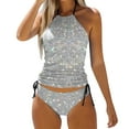 thumbnail image 1 of ibiyuan Plus Size Summer Outfits 2 Piece Bathing Suits Swim Tummy Control Flowy Swimwear Tie Dye Swimsuits for Women,Grey, 1 of 4