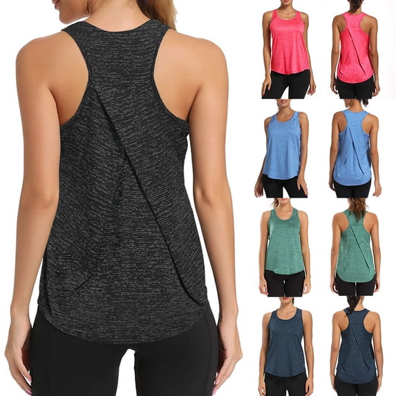 CAIXIA Racerback Tank Tops for Women Sleeveless Cropped Tank Tops Scoop Neck Undershirt Running Muscle Tank Yoga Shirts Plus Size Gym Clothes,Light blue