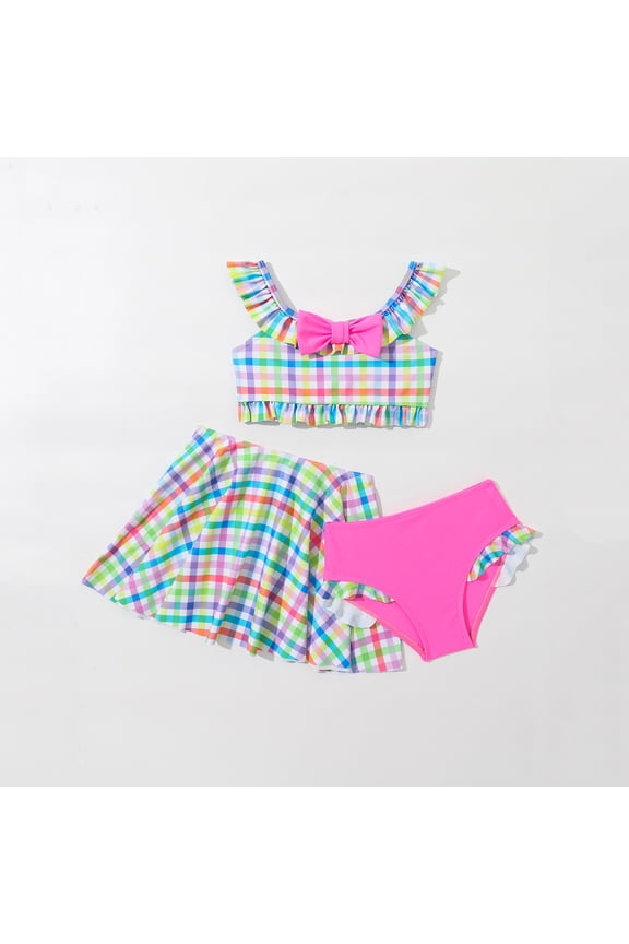 Ruffle Butts Girls Swimsuits 3 Piece Bathing Suit Adjustable Strap Hawaiian Girls' Bikini Sets Quick Dry Ruffle Ruched Tankini Set Modest Swimwear with Cover Up