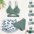 thumbnail image 1 of ibiyuan Ruffle Girls Swimsuits 3pcs Bathing Suit for Girls Drawstring Tropical Floral Bikini Set Lightweight Ribbed Tankini for Girls Padded Swimwear with Cover Up Skirt, 1 of 3