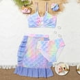 thumbnail image 1 of ibiyuan Ruffle Girls Swimsuits 3pcs Ruffle Bathing Suit Adjustable Straps Cute Pattern Print Bikini Set Stretchy Ruched Side Tankini with Shorts Swimwear with Cover Up Skirt, 1 of 6