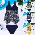 thumbnail image 1 of ibiyuan Ruffle Girls Swimsuits Two Pieces Cover Up Slit Skirt Baby Bathing Suit Girl Quick Dry Contrast Trim Tankini Modest Ruched Cutout Bikini Bottoms Girls Swimwear, 1 of 4