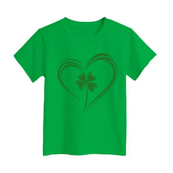 ibiyuan Saint Patricks Day Girls T Shirts Size 6 Heart Shamrock Short Sleeve Shirts Green Shirts Girls Round Neck Irish Tees Top Clothes,5-6 Years
