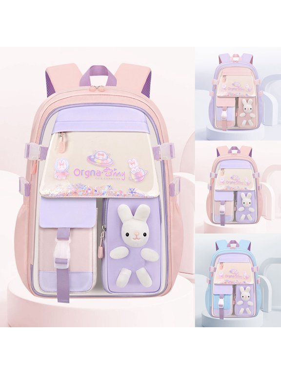School Backpacks Ergonomic Bunny Print Lightweight Stylish School Bag for Ages 5th 6th 8th 10th, Middle Elementary, High School, Travel, Daily Outings