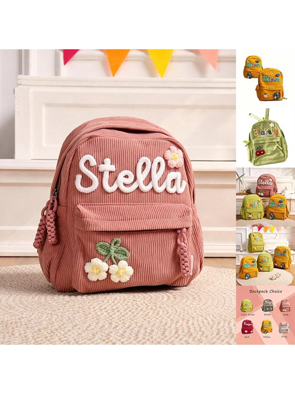 School Bag for Middle Elementary High School for Ages 5th 6th 8th 10th Knit Corduroy Custom Letter Rucksack Large Capacity Cute Layout for Daily School Travel Weekend Outings