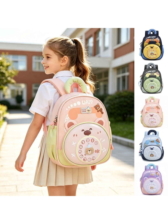 School Bag for Primary School for Ages 3rd 4th 5th 6th Hard Shell Cartoon Bear Water Resistant Ergonomic Pack for Daily School Weekend Outings