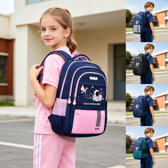 ibiyuan School Bag for Primary School Middle Elementary for Ages 5th 6th 8th 10th Space Astronaut Print Large Capacity Ergonomic Rucksack for Back To School Outdoor Activities