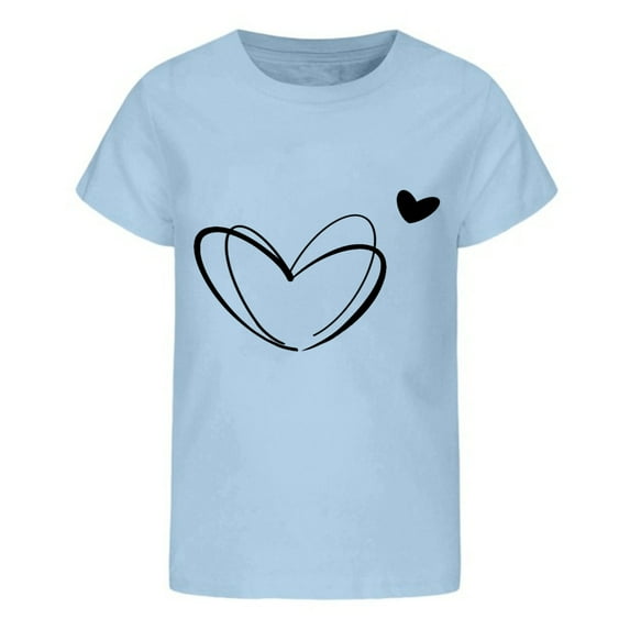 ibiyuan School Shirt Girls Holiday Short Sleeve T Shirts for Girls Heart Bow Girl Tops Size 6 Crew Neck Basic Tees Fashion Summer Outfit,3-4 Years