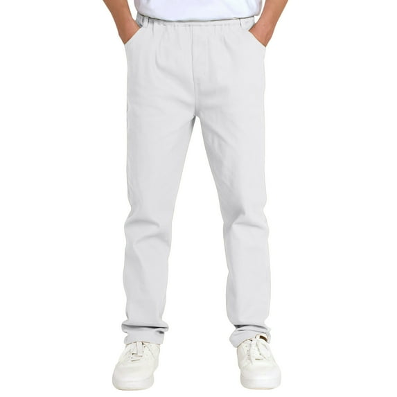 ibiyuan School Uniform Pants For Boys Back to School Chino Pants Kids Drawstring Elastic Waist Pull On Twill Jogger Pants With Pockets