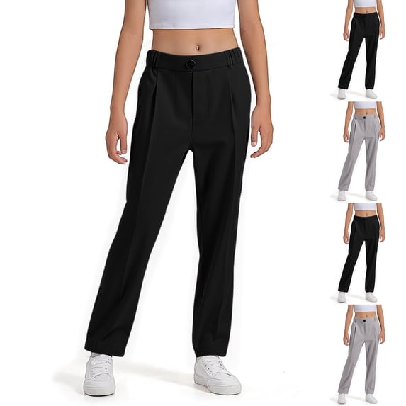 ibiyuan School Uniform Pants for Tall Girls Boys Flat Front Slacks Chino Pants Button Straight Leg Cozy Elastic Waist Golf Pants Stretch Youth Trousers Back To School Outfit with Pockets