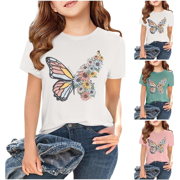 ibiyuan Shirt Girls,Boys Short Sleeve T Shirt Casual Round Neck Graphic Tee For Kids Comfortable Elastic Top For Daily Wear Spring Summer Outfit