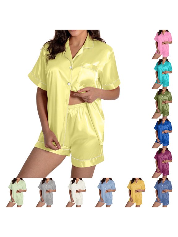 Short Sets Women 2 Piece Outfits Women's V-Neck Short Sleeve Two-Piece Shorts Set Summer Loungewear Outfit