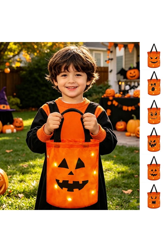 Shoulder Bags For Women Light Up Double Handle Pumpkin Halloween Tote Bag for Women Kids, Glowing Holiday Trick Or Treat Candy Handbag Gifts For Her