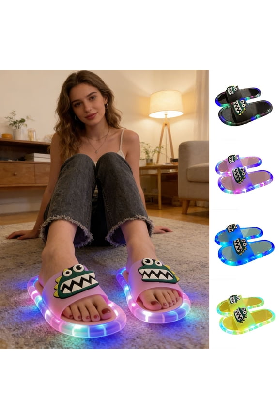 Slippers For Women Indoor Unisex LED Light Up Cartoon Slides Glow In The Dark Flat Casual Sandals Indoor Outdoor Slippers