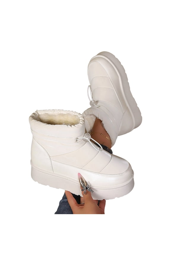 Snow Boots For Women Waterproof European Snowflake Pattern High Boot Thickened Wool Flat Bottom Boots,White