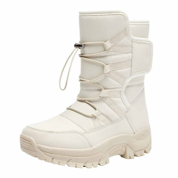 ibiyuan Snow Boots For Women Wide Width Outdoor High Top Insulated Boots With Thick For Warmth And Comfort,Beige