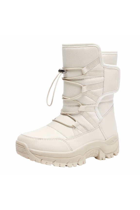 Snow Boots For Women Wide Width Outdoor High Top Insulated Boots With Thick For Warmth And Comfort,Beige