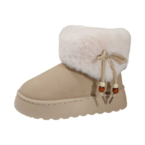 ibiyuan Snow Boots For Women Women's Snow Boots Fashionable Thickened Warm Winter Boots With Bow Pendant For Comfort And Style,Beige