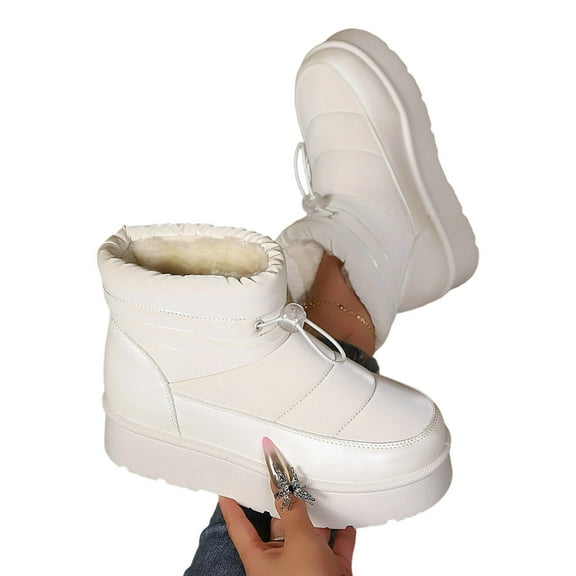 ibiyuan Snow Boots Women European Snowflake Pattern High Boot Thickened Wool Flat Bottom Boots,White