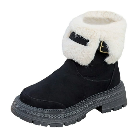 ibiyuan Snow Boots For Women Mid Calf Platform Boots Winter Lined Mid Calf Insulated Comfortable Traction Outdoor Hiking Warm Cold Weather Footwear,Black