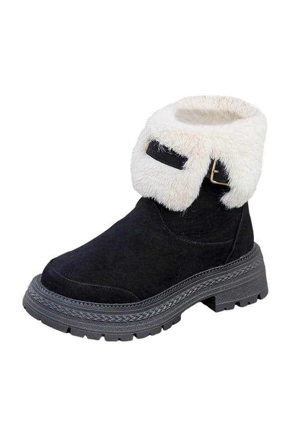Snow Boots For Women Mid Calf Platform Boots Winter Lined Mid Calf Insulated Comfortable Traction Outdoor Hiking Warm Cold Weather Footwear,Black